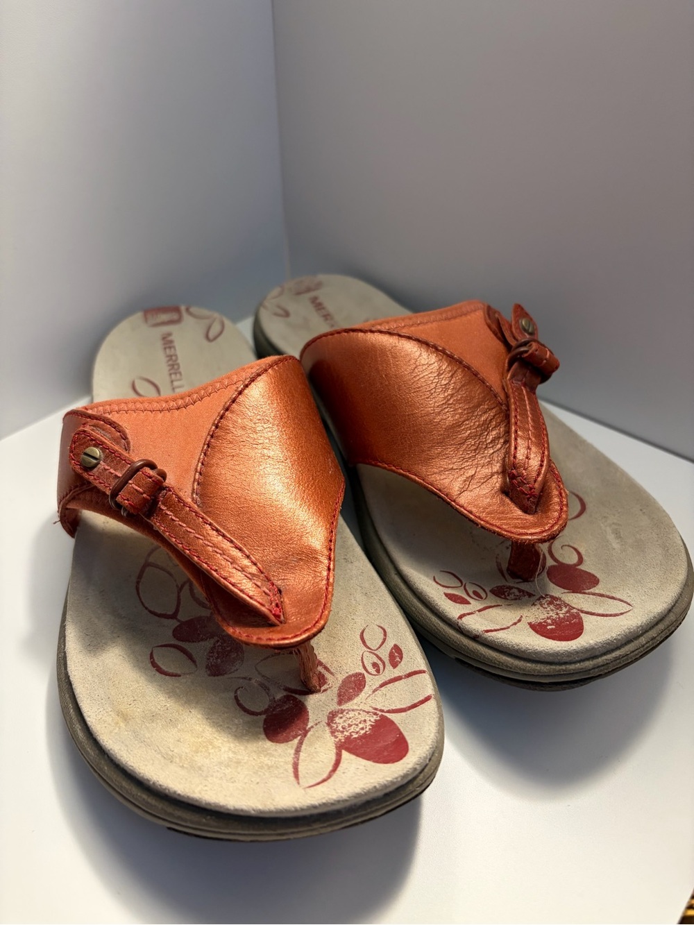Merrell Grace Red Ochre Leather Thong Sandals